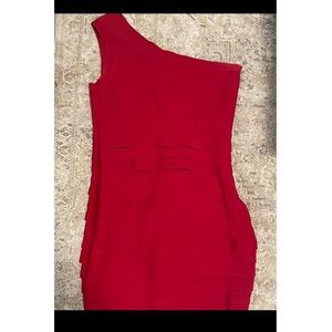 Red bandage one shoulder bodycon dress, size medium